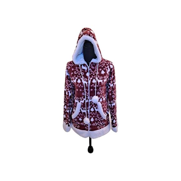 Frankie & Johnny Pajama Top Women's Size Small Plush Hoodie Burgundy Soft - Picture 1 of 8